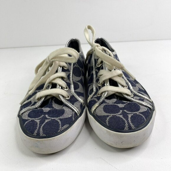 Coach Shoes Womens Size 7 Dee Optic Signature C Monogram Canvas Sneakers Lace Up - Picture 3 of 12